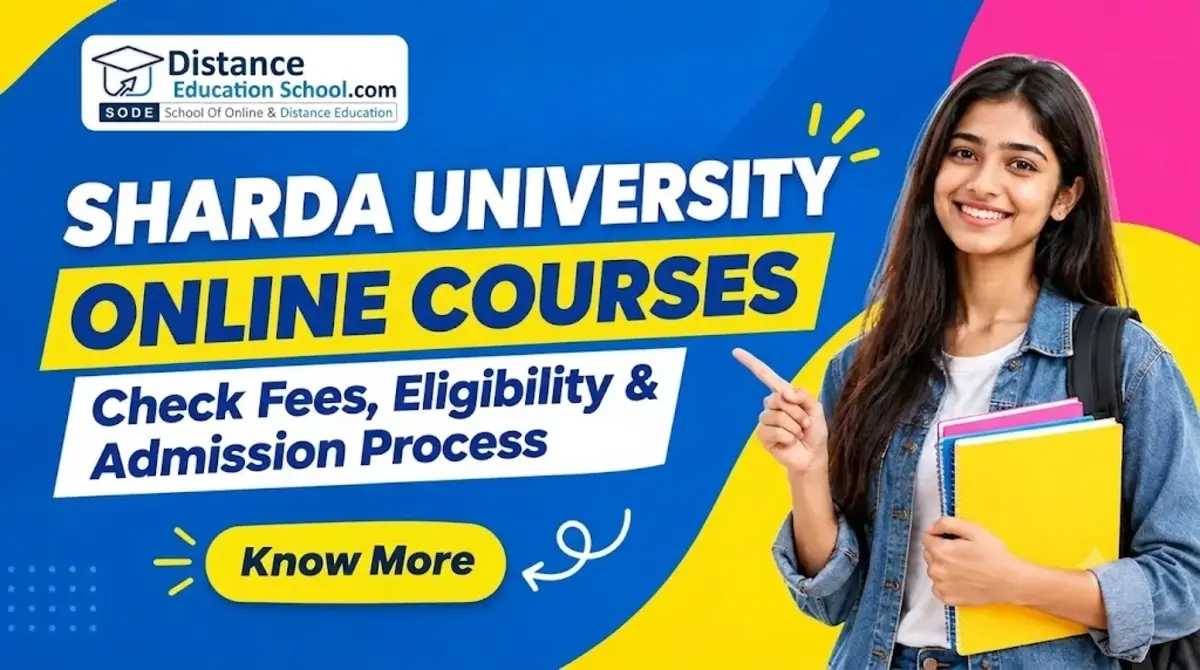 Sharda University Online Courses banner for checking fees, eligibility and admission process