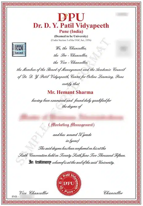 dy patil vidyapeeth pune sample certificate