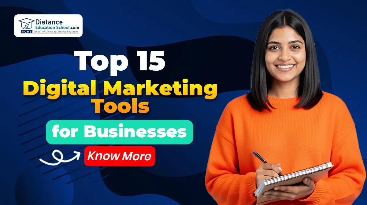Top 15 digital marketing tools for businesses in 2026 infographic