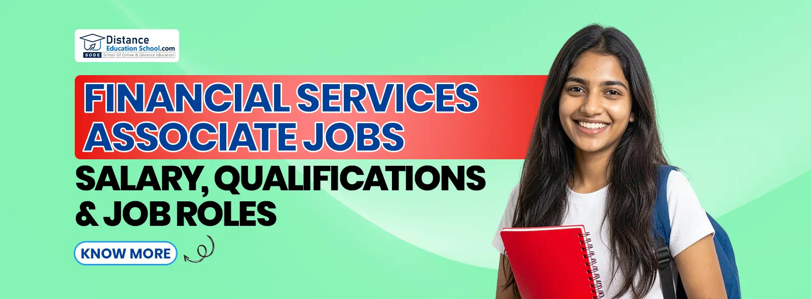 Finance Services Associate Jobs banner with salary, qualifications, and job roles for career guidance
