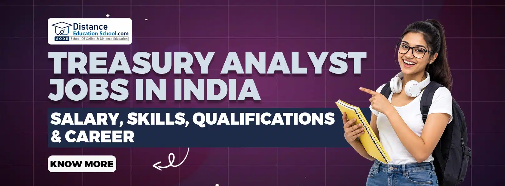 Treasury Analyst jobs in India banner by Distance Education School.com with salary, skills and career cues
